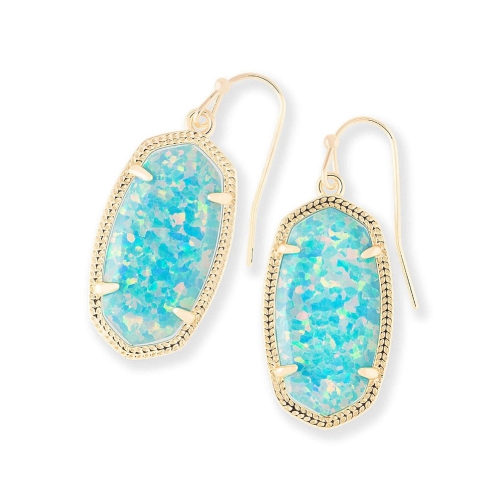 Kendra Scott Dani Gold Drop Earrings in Aqua/Turqiouse Kyocera Opal